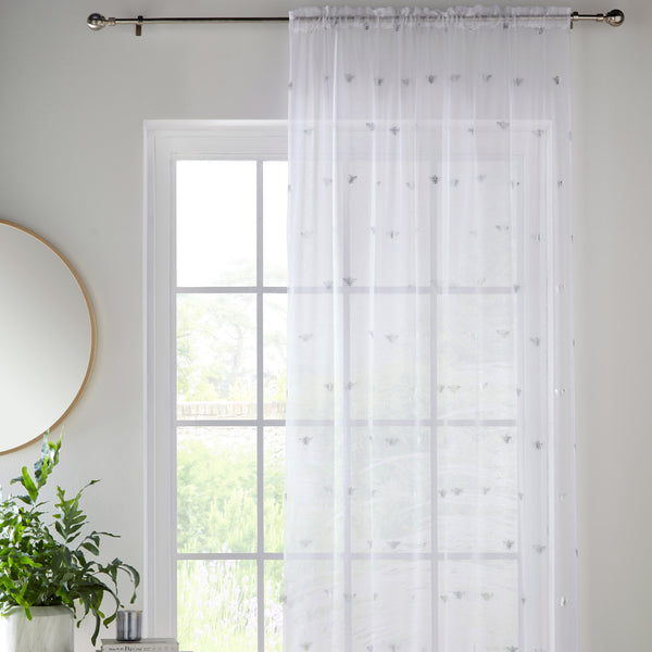 Bee Voile Curtain Panel White