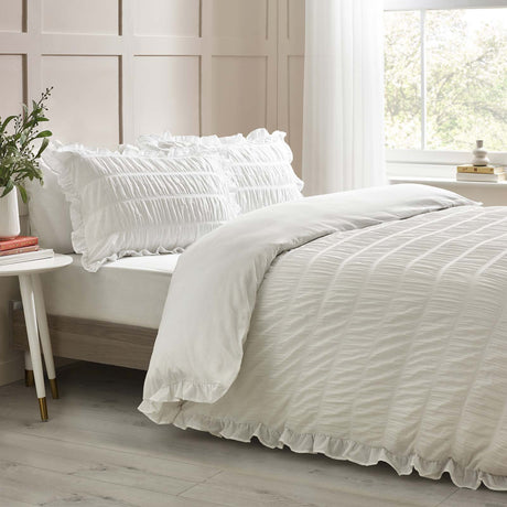 Catherine Lansfield Seersucker Frill Duvet Cover Set - White image 3