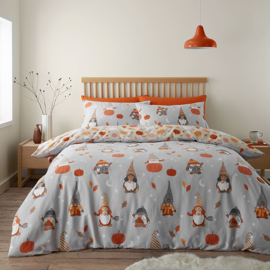 Catherine Lansfield Autumn Gonks Brushed Cotton Flannelette Duvet Cover Set