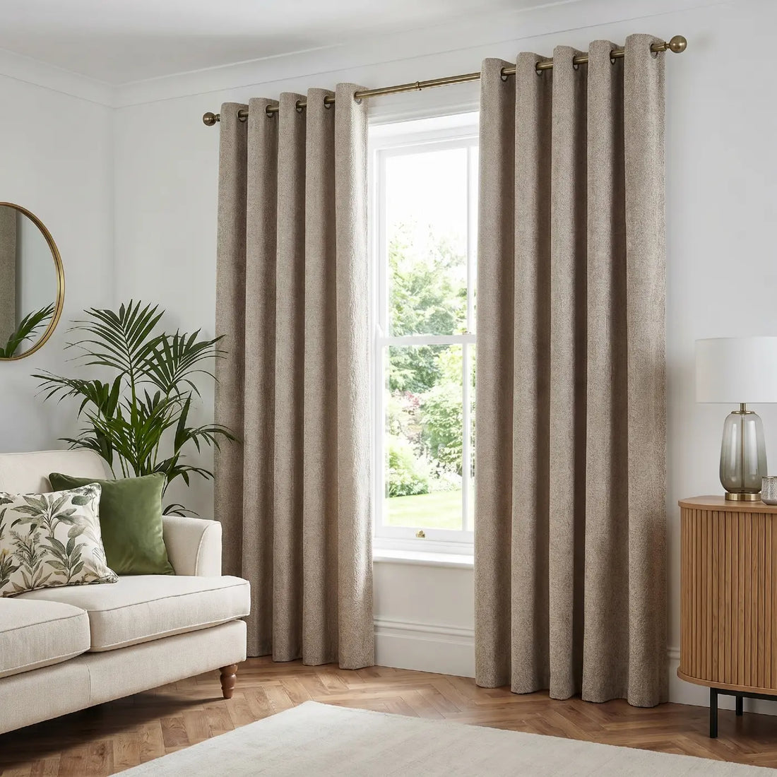 Lined Cream Chenille Thermal Blackout Eyelet Curtains