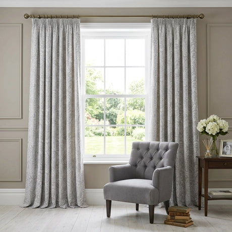 Aveline Floral Pencil Pleat Ready Made Curtains Green & Grey 3