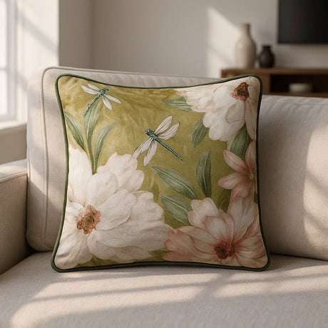 Fiorella Floral Velvet Filled Cushion 43cm x 43cm - Olive