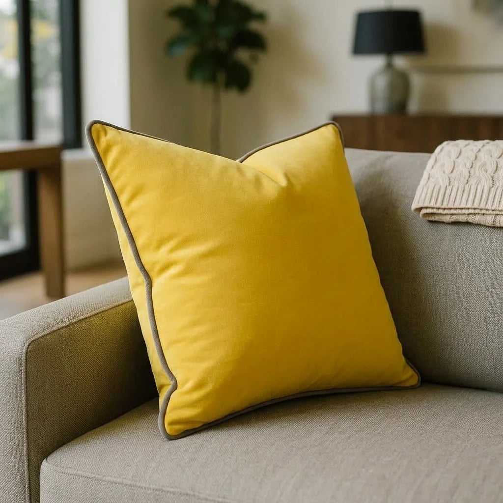 Piped Velvet Ochre / Silver Cushion Cover s 43cm x 43cm 43x43cm