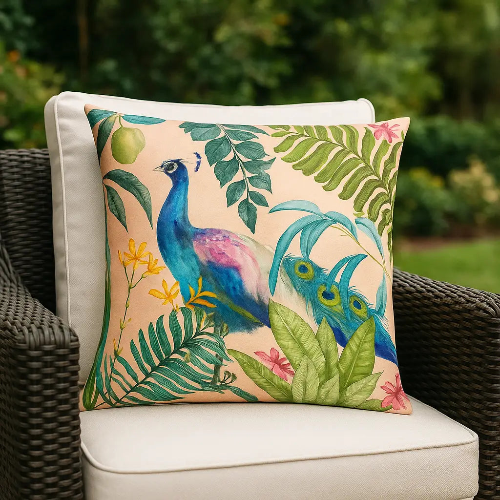 Peacock Outdoor Cushion Cover 17" x 17" - Blush