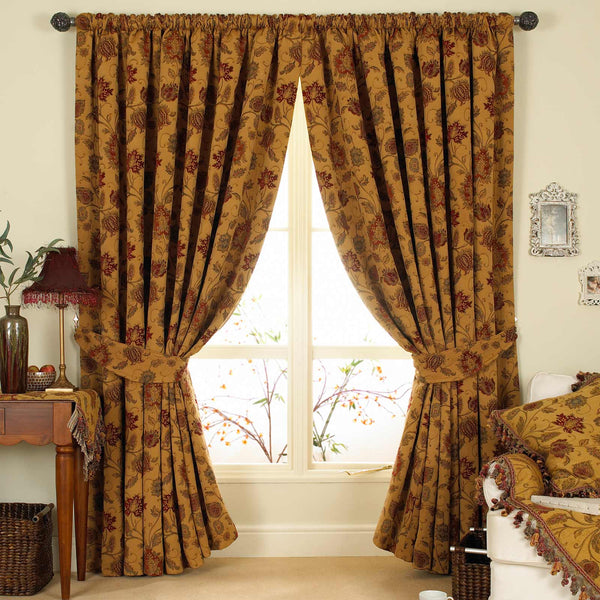 Zurich Floral Jacquard Tape Top Curtains Gold