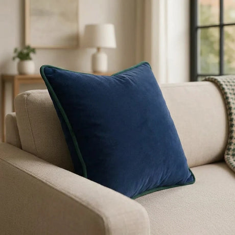 Piped Velvet Navy / Green Cushion Cover s 43cm x 43cm 43x43cm