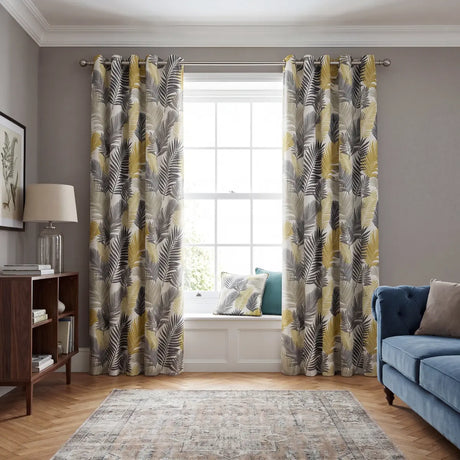 Tropical Ochre Ready Made Eyelet Curtains 4