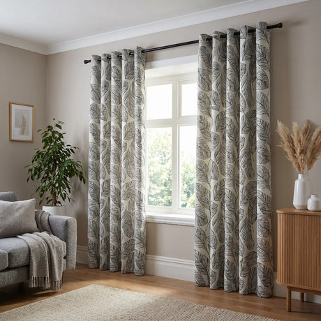 Matteo Leaf Ready Made Cotton Eyelet Curtains 1