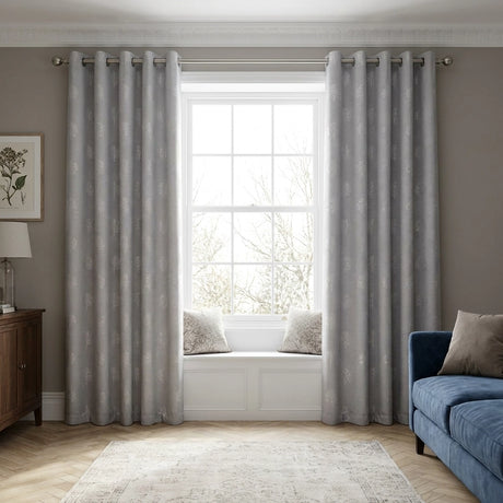 Harvest Jacquard Silver Ready Made Eyelet Curtains 1