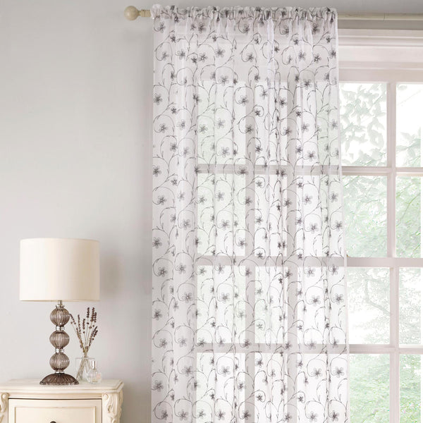 Belle Voile Curtain Panel Grey