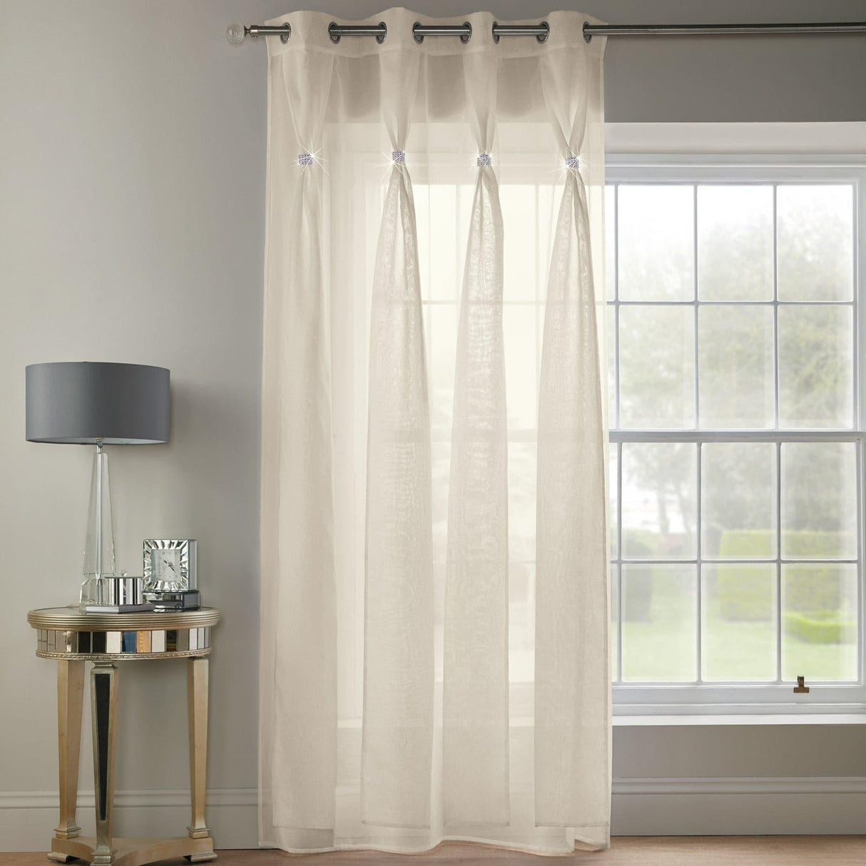 Diana Diamante Eyelet Voile Curtain Panels - Cream image 3