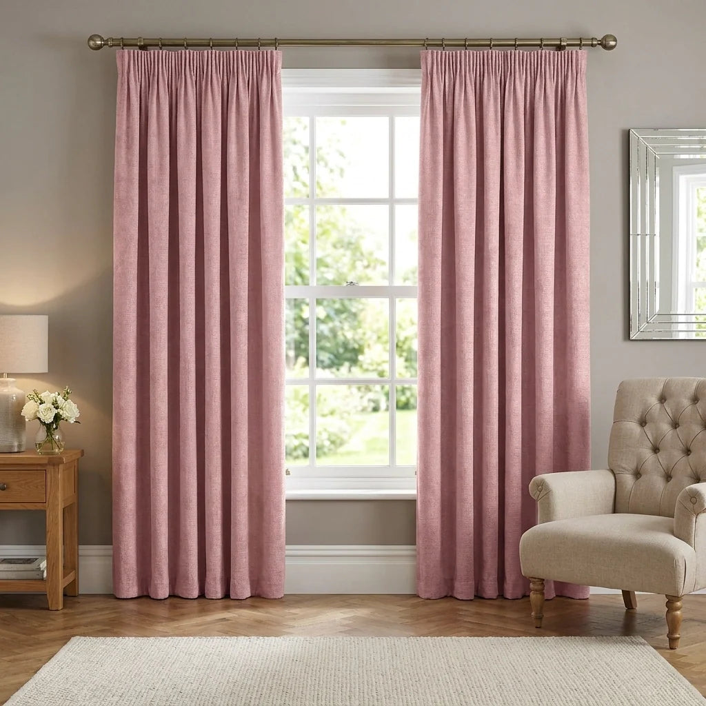 Matrix Dim Out Blush Thermal Pencil Pleat Curtains Textured Embossed