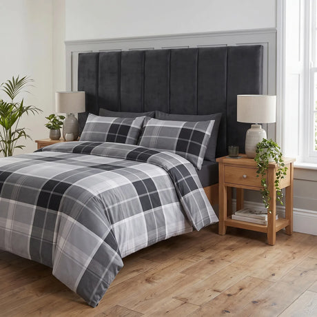 Argyle Silver Grey Duvet Cover Bedding Set