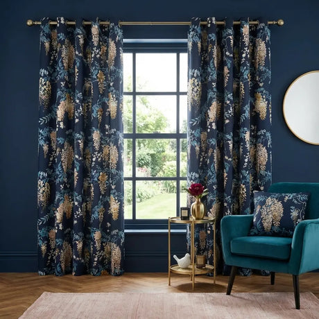 Wisteria Floral Lined Ready Made Eyelet Curtains 4