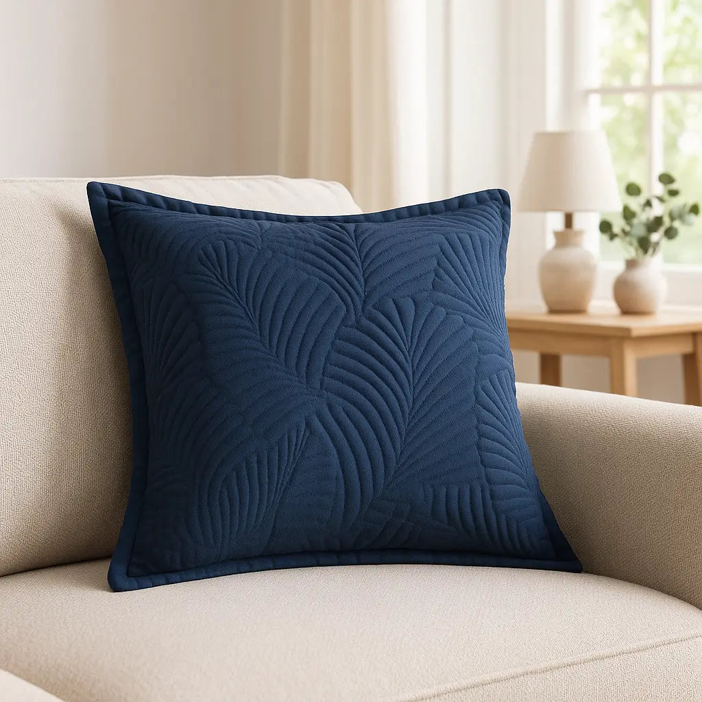 Palmeria 100% Cotton Velvet Navy Cushion Cover 60cm x 60cm