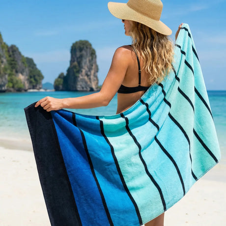 Blue Ombre Stripe Beach Towel 1