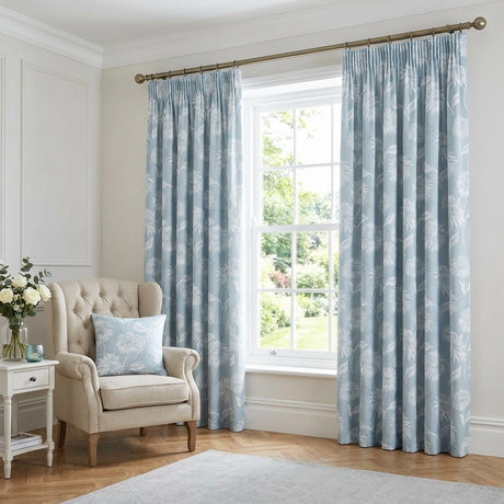 Chrysanthemum Floral Ready Made Pencil Pleat Curtains 1