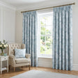 Chrysanthemum Floral Ready Made Pencil Pleat Curtains - Blue