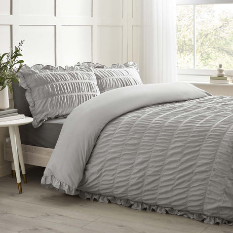 Catherine Lansfield Seersucker Frill Duvet Cover Set - Silver image 2
