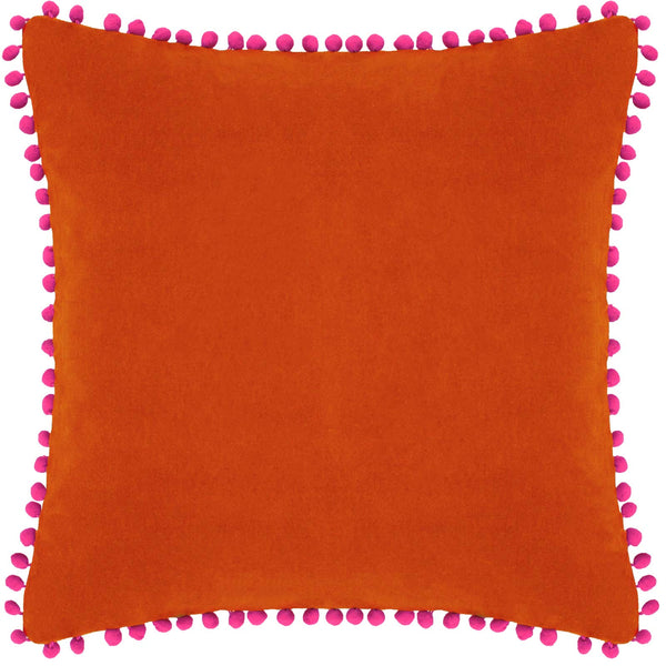 Velvet Pom Pom Cushion Cover Orange + Fuchsia