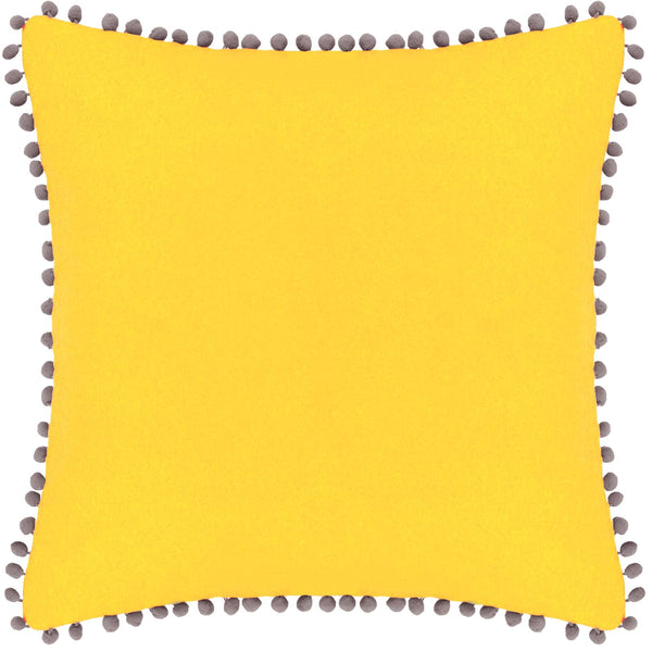 Velvet Pom Pom Cushion Cover Yellow + Grey