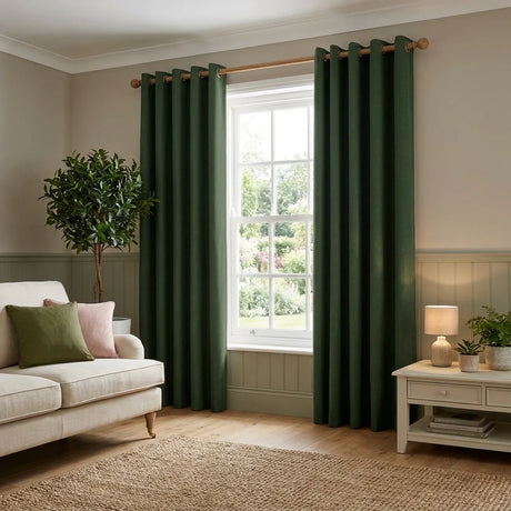 Cannes Lined Blackout Eyelet Curtains - Bottle Green