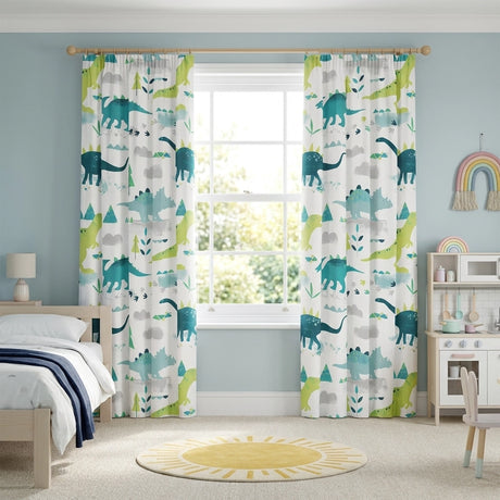 Dino Kids Dinosaur Print Tape Top Curtains 1