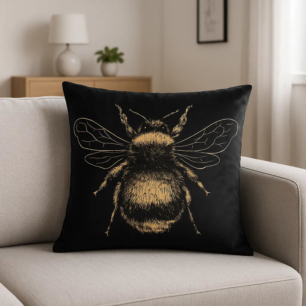 Gold Bee Velvet Cushion Cover or Filled Cushion