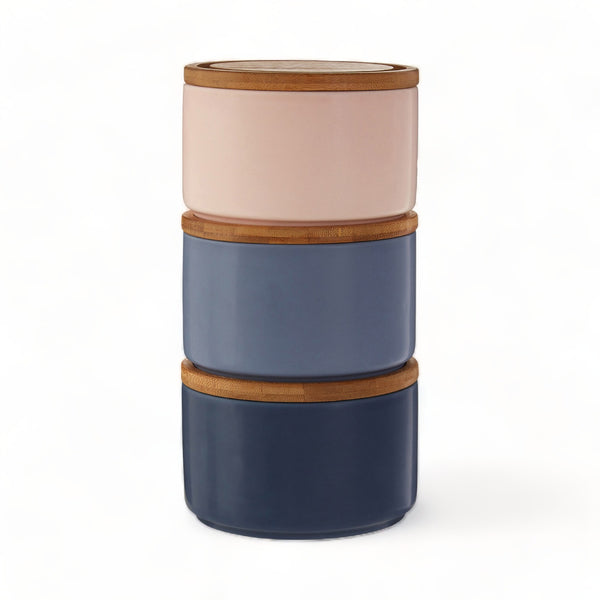 Set of 3 Blue + Pink Stacking Canisters
