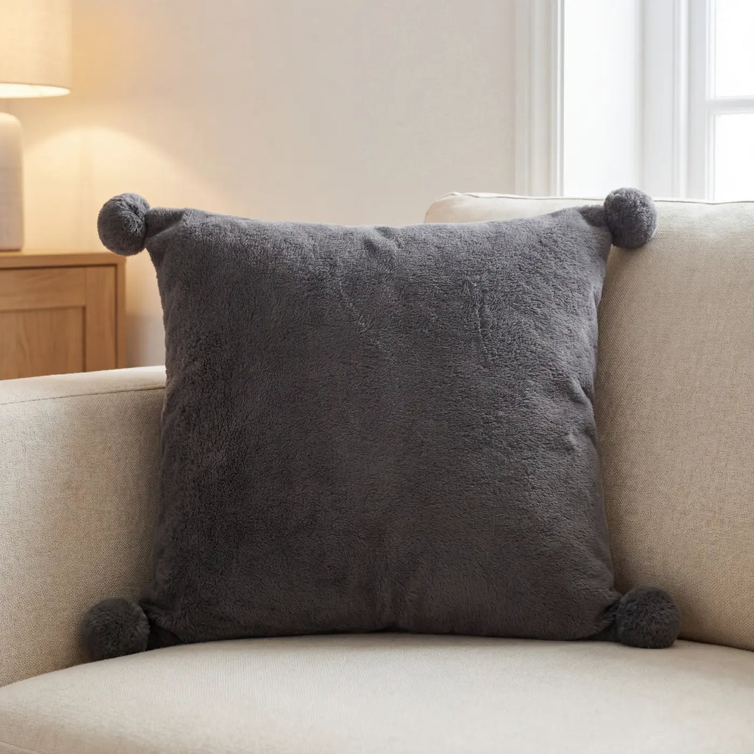 Pom Pom Fleece Charcoal Cushion Cover Cosy Collection