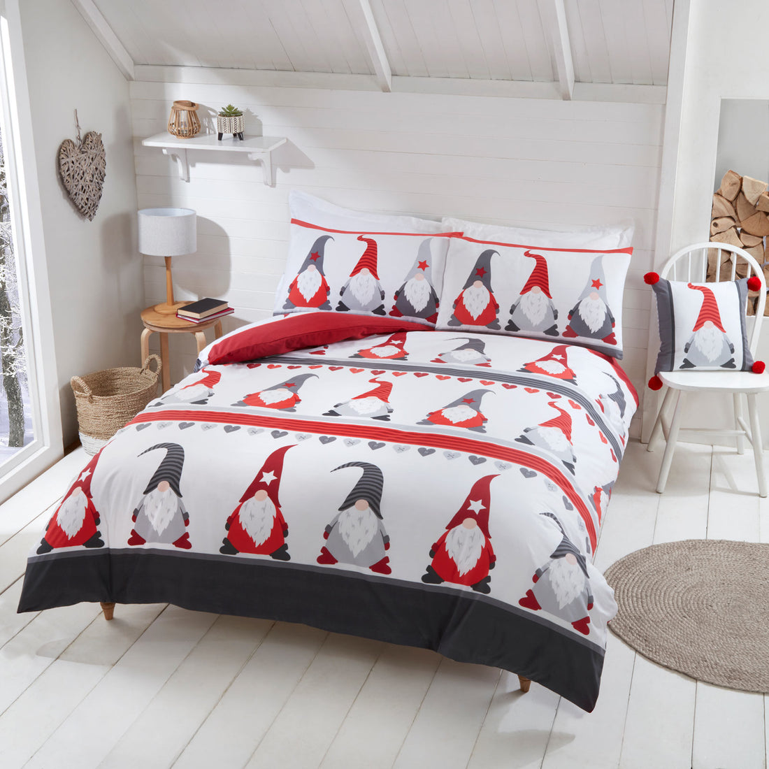 Christmas Festive Gonks Polycotton Duvet Cover Set - Multicolour