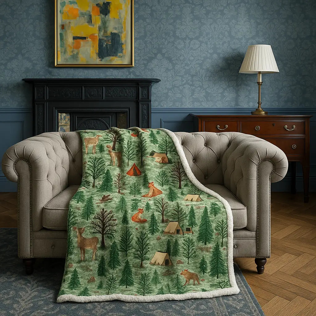 Wood Oak Green Sherpa Thermal Throw Blanket 130cm x 150cm