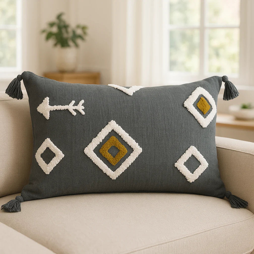 Inka 100% Cotton Charcoal Cushion Cover 40cm x 60cm
