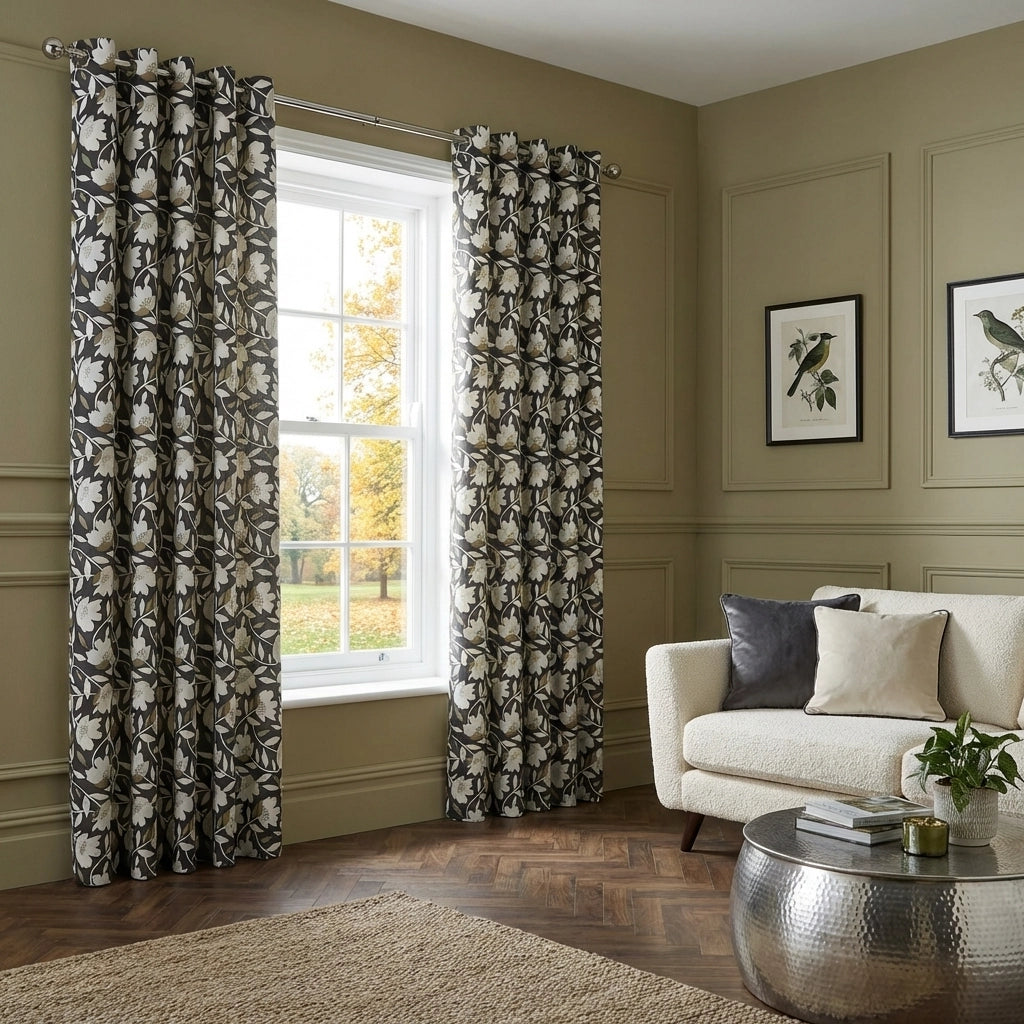 Luna Floral Cotton Ready Made Eyelet Curtains 1
