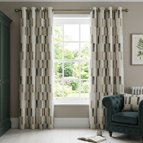 Oakland Beige Cotton Eyelet Ready Made Curtains 1