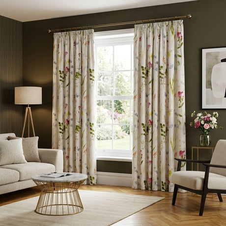 Spring Glade Floral Polycotton Pencil Pleat Curtains 1