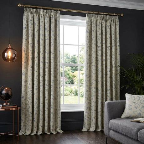 Bird Trail Jacquard Tape Top Pencil Pleat Curtains Beige 1
