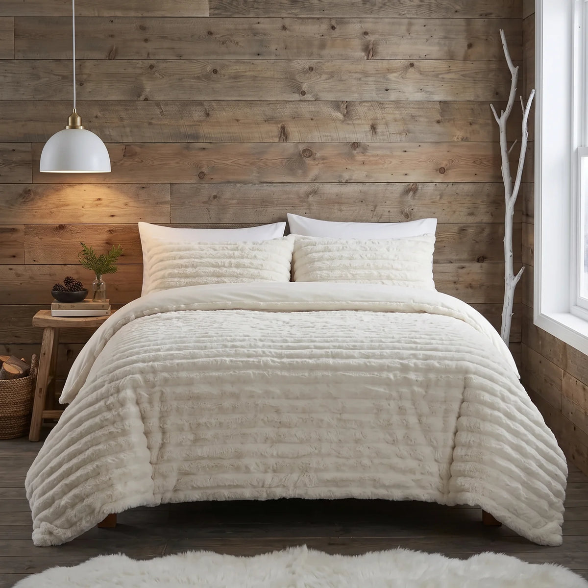 Rabbit Faux Fur Vanilla Duvet Cover Bedding Set