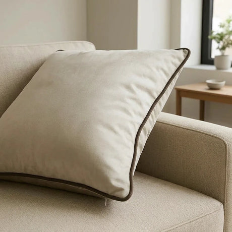 Piped Velvet Natural / Chocolate Cushion Cover s 43cm x 43cm 43x43cm