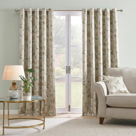 Dahlia Floral Dim Out Thermal Eyelet Curtains - Natural