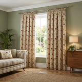 Juliette Floral Pencil Pleat Curtains Natural & Red 1