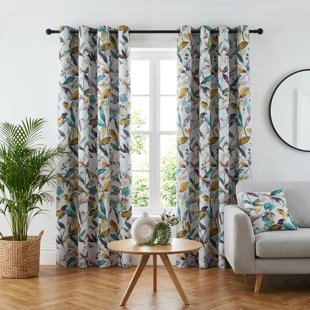 Giverny Green Thermal Blackout Dimout Eyelet Curtains