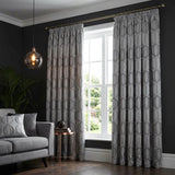 Omega Geometric Jacquard Lined Tape Top Curtains Silver 1