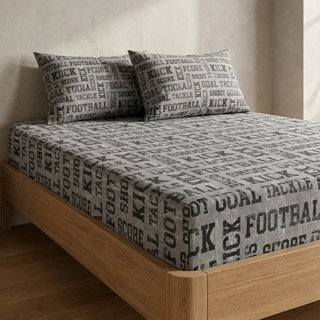 Football Grey Kids Single Fitted Sheet 1