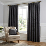 Tivoli Leaf Jacquard Lined Tape Top Pencil Pleat Curtains - Charcoal