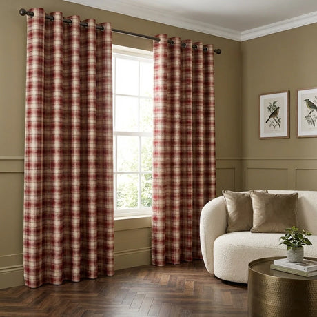 Everett Eyelet Curtains Ready Made Pair - Red