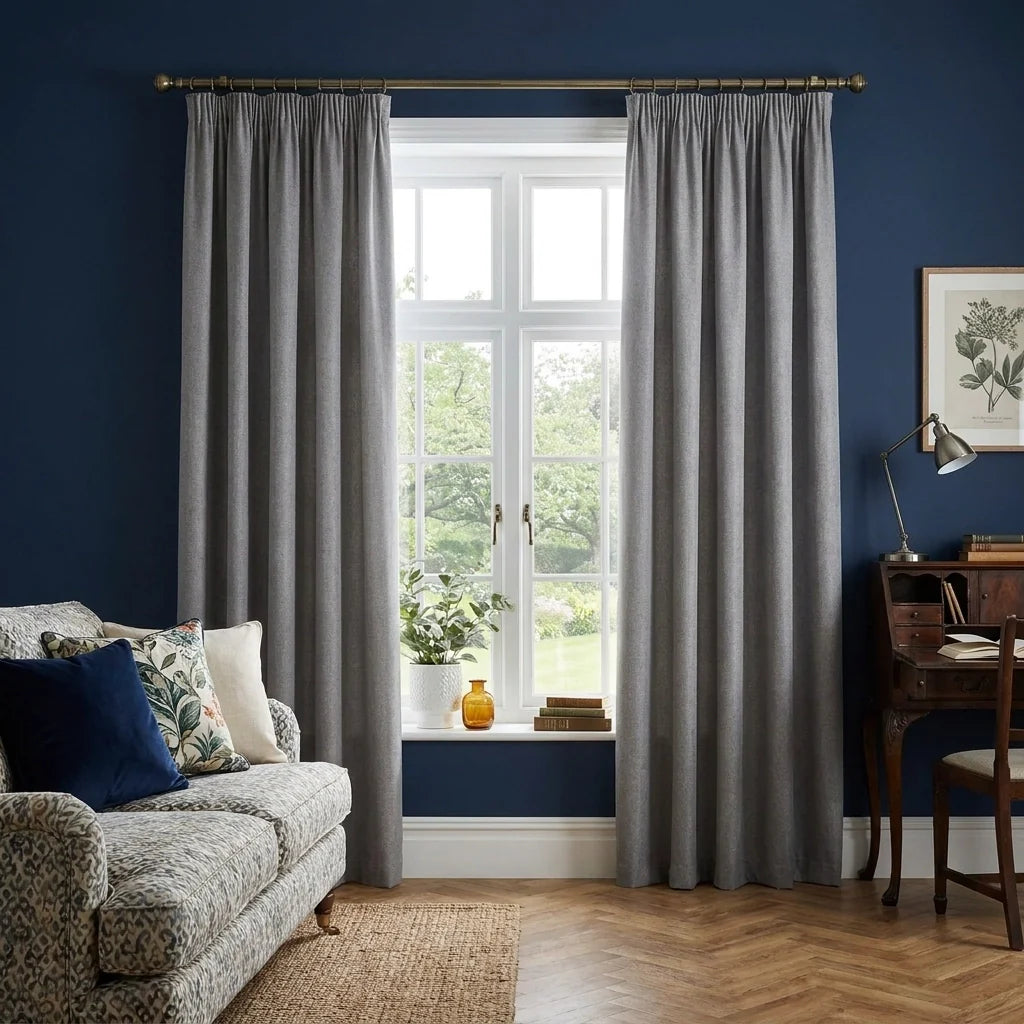 Eclipse Pewter Thermal Blackout Pencil Pleat Curtains Textured