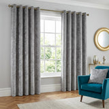 Crushed Velvet Eyelet Ring Top Curtains Silver 1