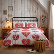 Scandi Heart Flannelette Duvet Cover Set - Red