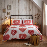 Scandi Heart Flannelette Duvet Cover Set - Red